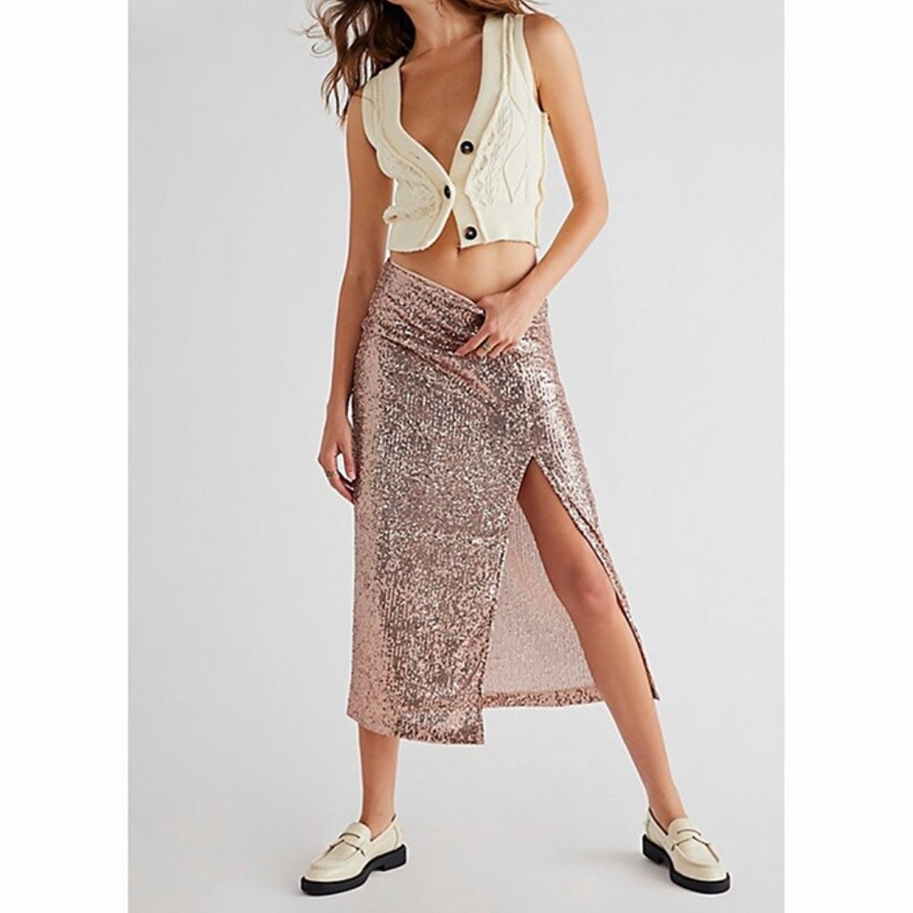 Free People Ariana Sequin High Slit Skirt - Pink